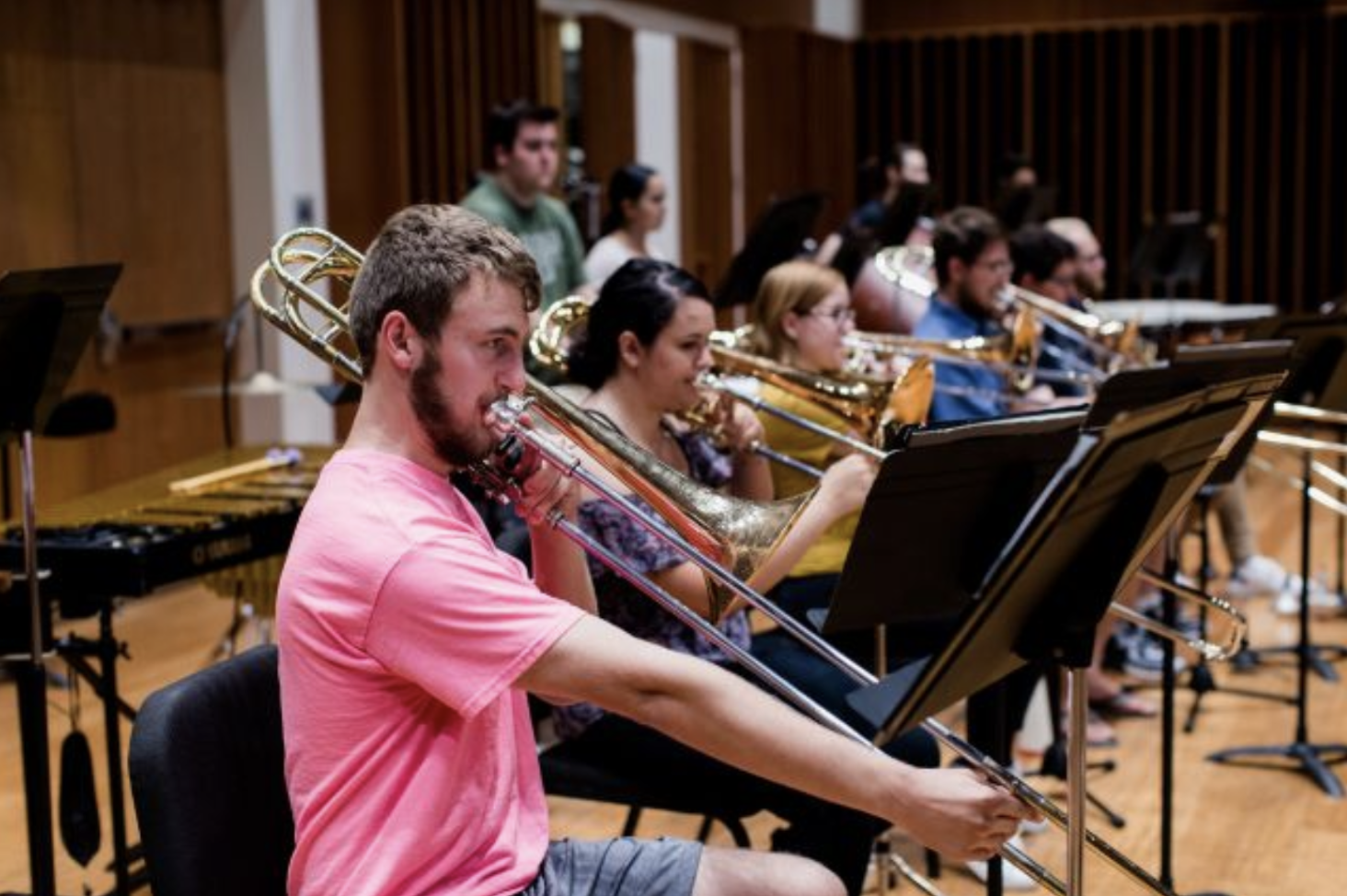 Brass players practicing